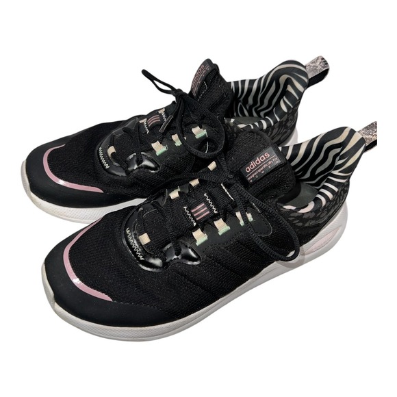 Adidas Women Cloudfoam Running Shoe Black Zebra Print Accent low Top Lace GY6101 - Picture 6 of 7